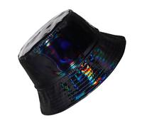 Eigso Black Fashion Rave Party Holographie Seau Chapeau pour Femme Homme Réversible Solid Black Outdoor Bonnie Fischer Chapeau pour Femme Homme