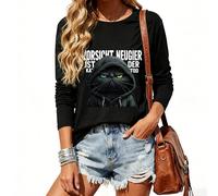 Eigso T-Shirt Graphique à Manches Longues pour Femme Crewneck T-Shirts Noir pour Femme Motif Emo Blouse Top