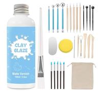 EIGTWEN 100 ml vernis argile autodurcissante et 29 pièces outils poterie, Gloss vernis argile protège l'argile de l'usure superficielle, outils sculpture argile peut être utilisé pour sculpture(Matte)