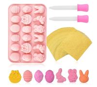 EIH1 1 Moule en Silicone pour Bonbons de Pâques œufs de Pâques et Lapin 16 cavités au Chocolat œufs de Pâques Lapin - Moule à Bonbons en Cire Contient 2 Compte-Gouttes et 100 Papier d'emballage