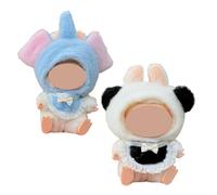 EIH1 2 Pcs Forme de Dessin Animé Vêtements de Poupée,Accessoires de Poupée,Costumes Lanubu en Peluche avec Capuche et Bavoirs,Cadeaux pour Garçons,Filles, Enfants (Panda Rouge + Dumbo)