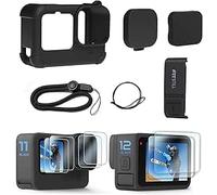 EIH1 FitStill Kit d'accessoires en silicone pour Go Pro Hero12 Hero11 Hero 10 Hero 9 noir couvercle d'objectif film de protection d'écran et cordon pour Go Pro Hero 12/11/10/9 noir