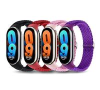 EIHAIHIS 4 Pieces Strap Replacement Compatible with Xiaomi Mi Band 8,Adjustable Nylon Braided Elastic Solo Loop For Xiaomi Band Mi Band 8 Smart Watch Accessories,Noir/rouge/rose/fruit du dragon