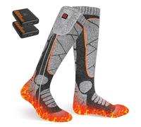 EIHBIEA Chaussettes Chauffantes, 6000mAh Chaussette Chauffante USB Rechargeable Électrique pour Hommes Femmes, 3 Niveaux Chauffage Chaussettes d'hiver pour Sports - Ski Cyclisme Moto (Orange + Gris)