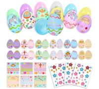 EIHFHIE Lot de 12 œufs de résurrection avec cartes d'histoire religieuse assorties - Œufs chrétiens vides pour décorations de Pâques, décoration de maison, fête, école, activité, autocollants et