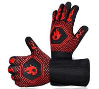 EIHI 1 Paire Rouge Gant Barbecue,Gants Anti Chaleur Jusqu'à 800°C Universel Gants De Cuisine Résistant à La Chaleur Et Antidérapants Gants Pour Bbq Grill Four Cuisine Et Cheminée