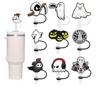 EIHI 10PCS Halloween Straw Holder for Stanley Cups, Straw Stopper in Halloween Straw Holder, Drink Straw Cover, Spooky Pumpkin Halloween Party Decoration (Porte-paille d'Halloween)