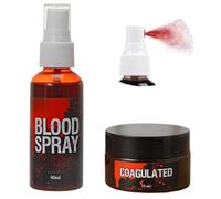 EIHI 2 Pièces Ensemble de faux sang - Spray de 59 ml et gel coagulé de 25 ml - Maquillage de faux sang lavable pour vêtements, zombie, vampire et déguisement