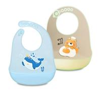 EIHI bavoir silicone bebe, 2 pièces bavoirs étanches en silicone, bavoir bebe pour Bébé Imperméable,Bavoir d'alimentation pour bébé avec 6 boutons réglables, sans BPA, facile à nettoyer