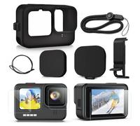 EIHI FitStill Kit d'accessoires en silicone pour Go Pro Hero12 Hero11 Hero 10 Hero 9 noir couvercle d'objectif film de protection d'écran et cordon pour Go Pro Hero 12/11/10/9 noir
