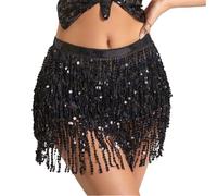 EIHI Jupe de Rave à Paillettes pour Danse du Ventre, Hanche, écharpe, Franges, Jupe Costume Rave pour Femmes et Filles, 1 pièce
