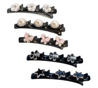 EIHI Pack of 5 Hummingbird Hair Clips with Crystal Flower Braided Double Layer Duck Beak Design for Women Girls