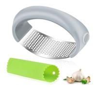 EIHI Presse Ail Inox, Ecrase Ail Manuel avec Epluche Ail, Presse Ail à Bascule, Garlic Press Rocker Crusher, Stainless Steel Garlic Press, Presse-ail Manuel, Convient pour Hacher(Gris)