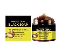 EIHI Savon Noir à L'argan et à la Rose,Savon Noir Marocain à 100% Biologique,100% Organic Moroccan Black Soap,Savon Exfoliant Pour Le Corps Au Savon Noir, Black Beldi Soap(180ML)