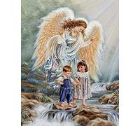 Eiialerm Kits de point de croix pour adultes Ange gardien DIY de broderie estampillés pour Kit,11CT debutant kits de au point de croix imprimés 40x50cm