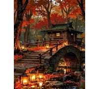 Eiialerm Kits de point de croix pour adultes Petit pont Village DIY de broderie estampillés pour Kit,11CT debutant kits de au point de croix imprimés 40x50cm