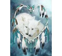 Eiialerm Point de croix kit complet kits attrape rêve animal loup 11CT Toile Pré-imprimé DIY Adulte Kits Broderie Estampillés Pour Noel Décoration la Maison 40x50cm