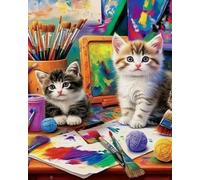 Eiialerm Point de croix kit complet kits Chat avec animaux 11CT Toile Pré-imprimé DIY Adulte Kits Broderie Estampillés Pour Noel Décoration la Maison 40x50cm