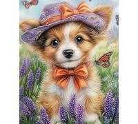 Eiialerm Point de croix kit complet kits Chiot avec animaux 11CT Toile Pré-imprimé DIY Adulte Kits Broderie Estampillés Pour Noel Décoration la Maison 40x50cm