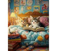 Eiialerm Point de croix kit complet kits Deux chatons mignons 11CT Toile Pré-imprimé DIY Adulte Kits Broderie Estampillés Pour Noel Décoration la Maison 40x50cm