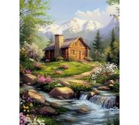Eiialerm Point de croix kit complet kits Maison au bord de la rivière 11CT Toile Pré-imprimé DIY Adulte Kits Broderie Estampillés Pour Noel Décoration la Maison 40x50cm