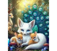 Eiialerm Point de croix kit complet kits Paon avec animaux 11CT Toile Pré-imprimé DIY Adulte Kits Broderie Estampillés Pour Noel Décoration la Maison 40x50cm