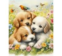 Eiialerm Point de croix kit complet kits Trois chiots 11CT Toile Pré-imprimé DIY Adulte Kits Broderie Estampillés Pour Noel Décoration la Maison 40x50cm