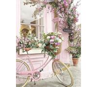 Eiialerm Point de croix kit complet kits vélo de maison de fleur rose 11CT Toile Pré-imprimé DIY Adulte Kits Broderie Estampillés Pour Noel Décoration la Maison 40x50cm