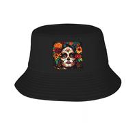 EIILBEIS Chapeau de Soleil Unisexe Mexicain personnalisé Catrina Sugar Skull Lady Bucket Hat pour Femmes Hommes imprimé été Plage Soleil Camping Cap Cadeau