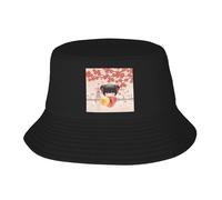 EIILBEIS Unisexe Chapeau de Soleil Personnalisé Kawaii Kokeshi Poupée Cerisier Fleurs Seau Chapeau Hommes Femmes Imprimé Japonais Geisha Fille Art Été Plage Soleil Pêche Cap Cadeau