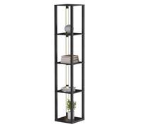 Eikuavons Bibliothèque avec éclairage LED, lampadaire avec étagère en bois, 3 températures de couleur avec RVB, lumières LED rotatives à 360°, protection anti-basculement, interrupteur à pied et