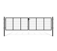 Eikuavons Double portail de jardin, 350 x 100 cm, double battant pour tringle avec poignée, serrure, 3 clés et verrouillage au sol, robuste porte de jardin, portail de cour, portail de clôture