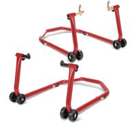 Eikuavons Kit de béquille de moto arrière et avant pour moto, avec 4 roulettes, pont élévateur de moto, stabilité, charge maximale : 300 kg (rouge)
