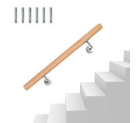 Eikuavons - Main courante en bois de hêtre, 80 cm - Rampe murale avec fixation murale et embouts, main courante antidérapante pour escalier en bois pour balcon, Ø rond de 42 mm