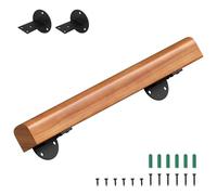 Eikuavons Main courante en bois de pin - Rampe d'escalier murale de 60 cm - Main courante en bois semi-circulaire antidérapante avec supports muraux - Matériel de montage - Noyer clair