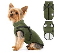 Eikuavons Manteau pour chien avec harnais - Imperméable - Manteau d'hiver chaud pour chiot - Coupe-vent - Costume de ski pour animaux de compagnie - Vert - L