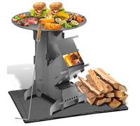 Eikuavons Poêle à fusée avec plaque de cuisson et crochet de feu Rocket Stove Système d'emboîtement en acier massif de 3 mm d'épaisseur Réchaud de camping avec 2 pieds supplémentaires Four à canon BBQ