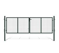 Eikuavons Portail de jardin à double battant - 300 x 100 cm - En métal - Avec poignée, serrure, 3 clés et verrouillage au sol - Robuste - Double vantail - Pour treillis de clôture - Vert