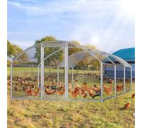 Eikuavons Poulailler, 3x6x2m Toit Dôme Maison de Poules Enclos de Parcours Libre, avec Serrure en Acier Galvanisé et Tissu de Couleur PE Imperméable Enclos pour Animaux, Rapide à Nettoyer