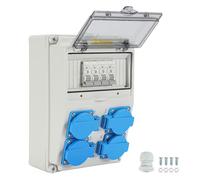Eikuavons Répartiteur de courant 16 A IP44, 4 prises Schuko avec disjoncteur 4 x 16 A, boîtier de distribution en saillie, pour garage, atelier, rénovation et alimentation temporaire