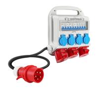 Eikuavons Répartiteur de courant de chantier 32 A IP65 avec câble H07RN-F de 1,4 m 5 x 4, 4 x Schuko 16 A, CEE 16 A et CEE 32 A 5 broches, distributeur de courant mobile avec interrupteurs LS pour