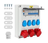 Eikuavons Répartiteur de courant de chantier 32 A IP65 avec disjoncteur FI 40 A 30 mA type A, 4 x Schuko 16 A, CEE 16 A et CEE 32 A 5 broches, répartiteur de courant mural avec interrupteurs LS pour