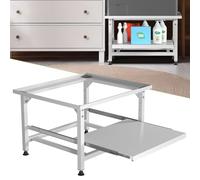 Eikuavons Support de machine à laver 42 cm avec étagère extensible, pieds réglables en hauteur, amortissement du bruit, tiroir coulissant à 3 niveaux, capacité de charge de 150 kg, blanc