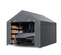 Eikuavons Tente de garage Carport 3 × 4 m Bâche PE imperméable Gris | Garage de tente résistant à l'hiver avec parois latérales, cadre en acier galvanisé, tente de rangement stable pour voiture