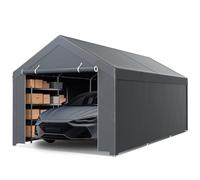 Eikuavons Tente de garage Carport 3 × 6 m Bâche PE imperméable Gris | Garage de tente résistant à l'hiver avec parois latérales, cadre en acier galvanisé, tente de rangement stable pour voiture