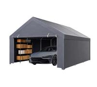 Eikuavons Tente de garage Carport 4 × 6 m Bâche PE imperméable Gris | Garage de tente résistant à l'hiver avec parois latérales, cadre en acier galvanisé, tente de rangement stable pour voiture