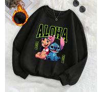 EILL, Sweat-shirt-shirt japonais à imprimé dessin animé "Stitch et ses amis" doublé thermique pour l'automne et l'hiver, mode coréenne rétro confortable pour le trajet, vêtements Y2K tout-aller, col r