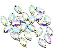 Eimass® 3533 Lot de 10 strass à coudre en verre taillé (13 x 22 mm, cristal AB Navette œil de cheval)