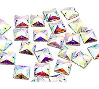 Eimass® 3533 Lot de 10 strass à coudre en verre taillé (cristal AB carré, 10 mm)
