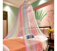 Eimilaly Baldaquin de lit Princesse Arc-en-Ciel avec étoiles phosphorescentes, baldaquin de lit pour décoration de Chambre de Fille ou fête sur Le thème de la Licorne